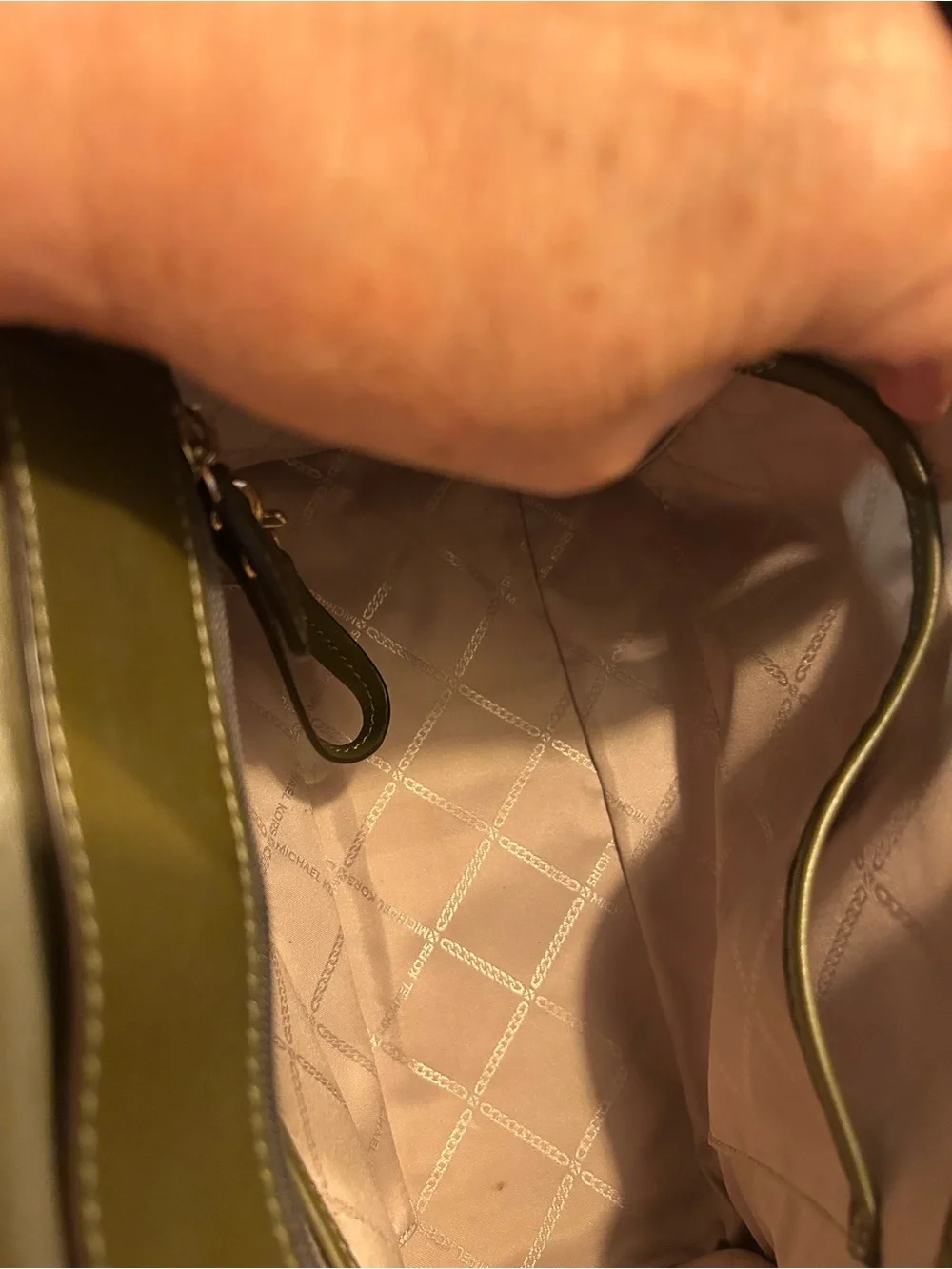 Michael Kors Olive Green Leather Satchel with Gold Tone Hardware